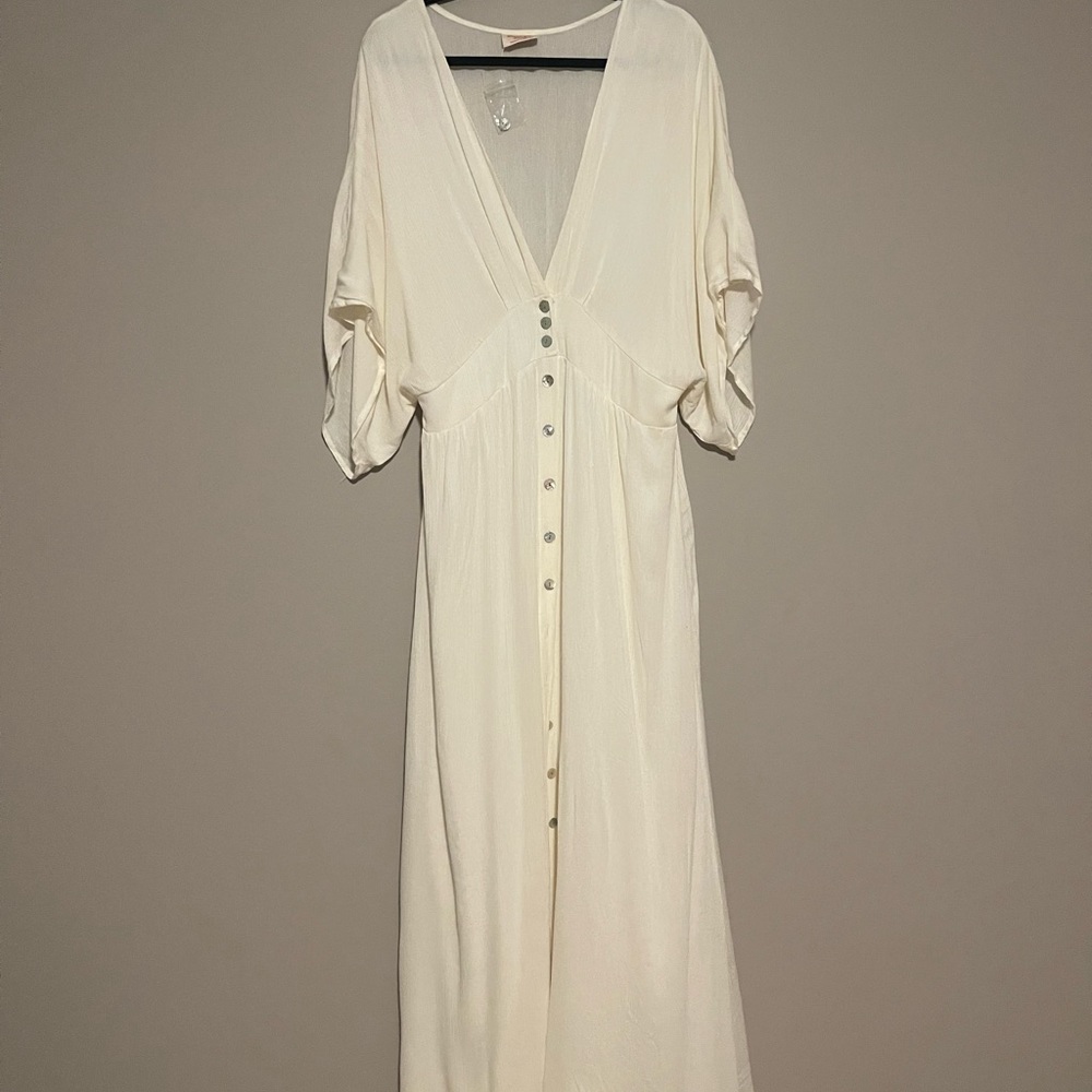 Ivory boho maxi with mother of pearl buttons